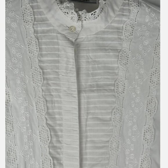 Vtg Alphorn Trachten White Eyelet Button Front Blouse Womens 44 L German Swiss - Picture 2 of 6